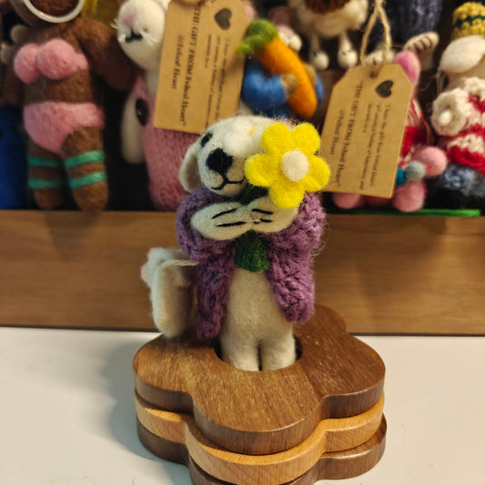 Felted Heart 抱花狗狗 手工羊毛毡